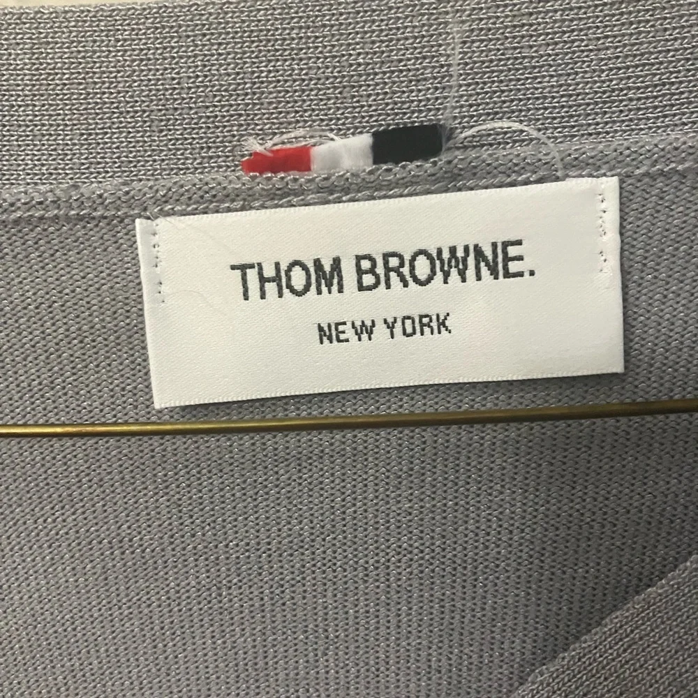 Thom Browne Gray Cardigan with White Stripes - Picture 3 of 3